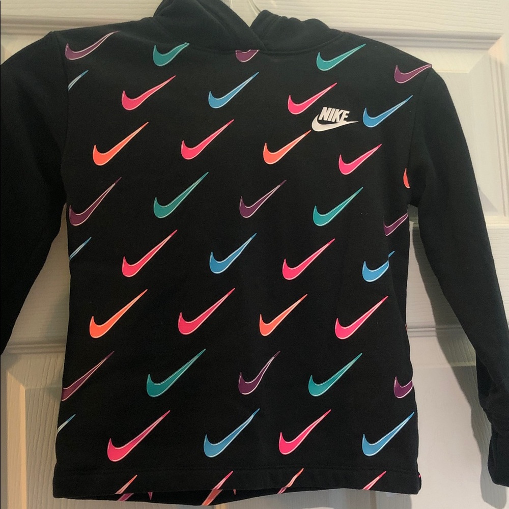 Nike Black Hoodie with Colorful Swoosh Design